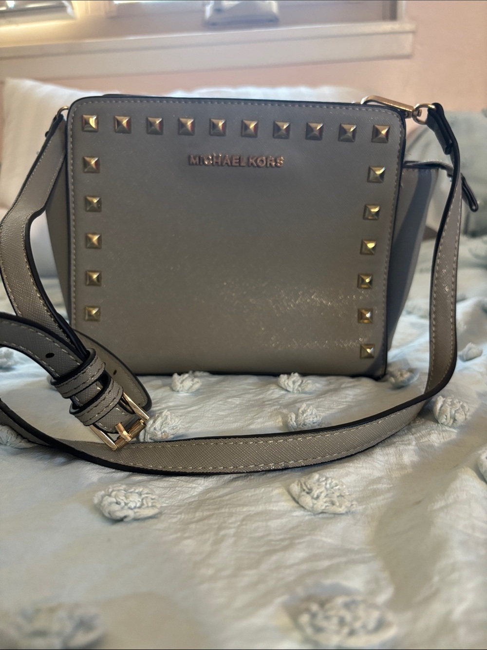 Michael Kors Light Gray Studded Crossbody Bag